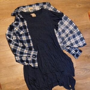 dolan Navy Layered Dress with Blue Plaid Shirt